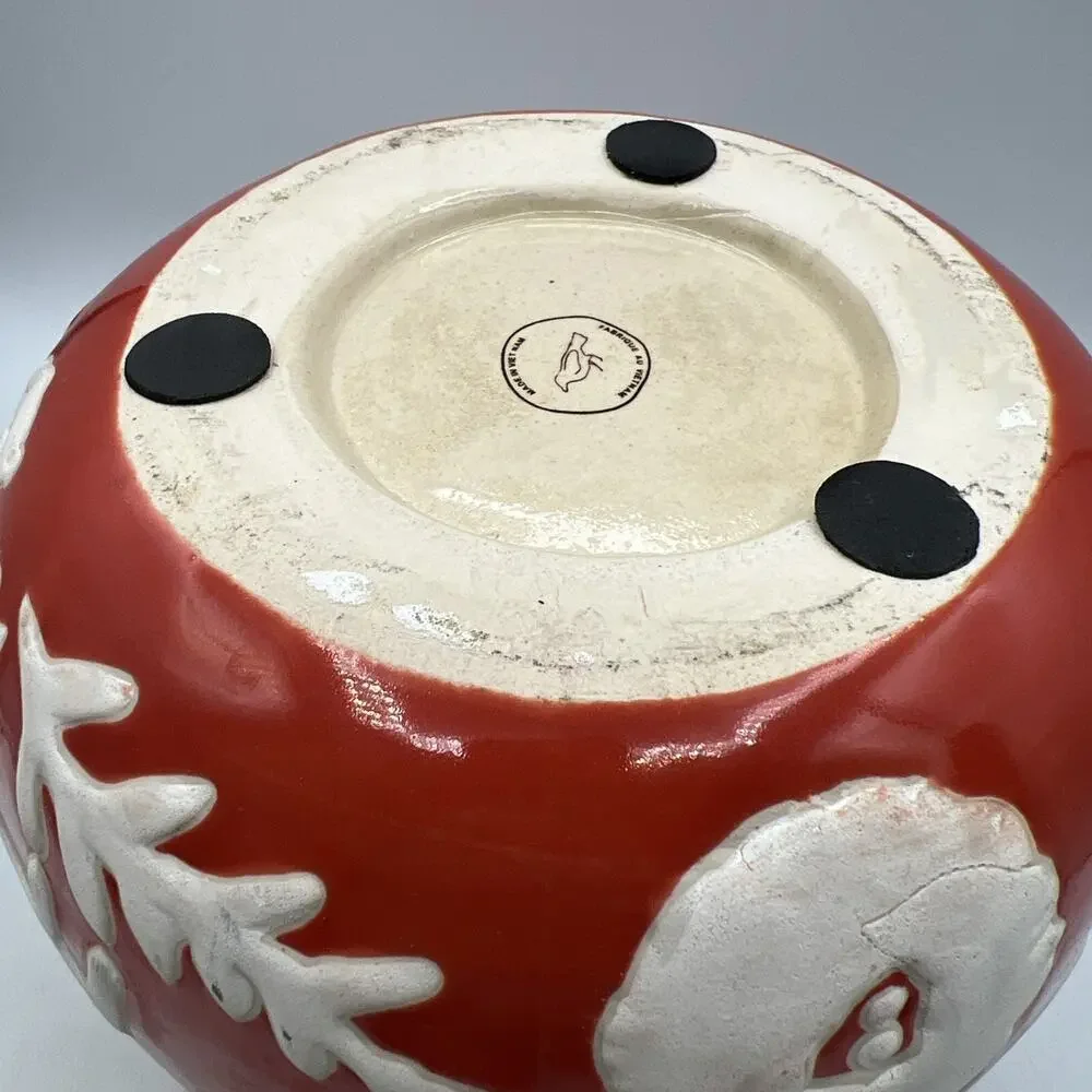 Anthropologie Concha Garden Planter Red Orange White Animals Boho Pottery 8